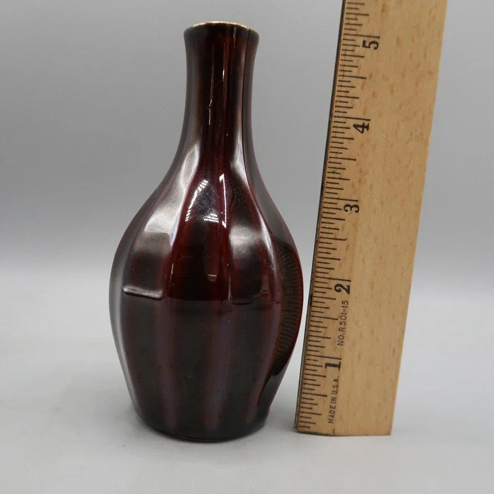 Vintage peacock and floral Brown and gold Japanese vase  5 in